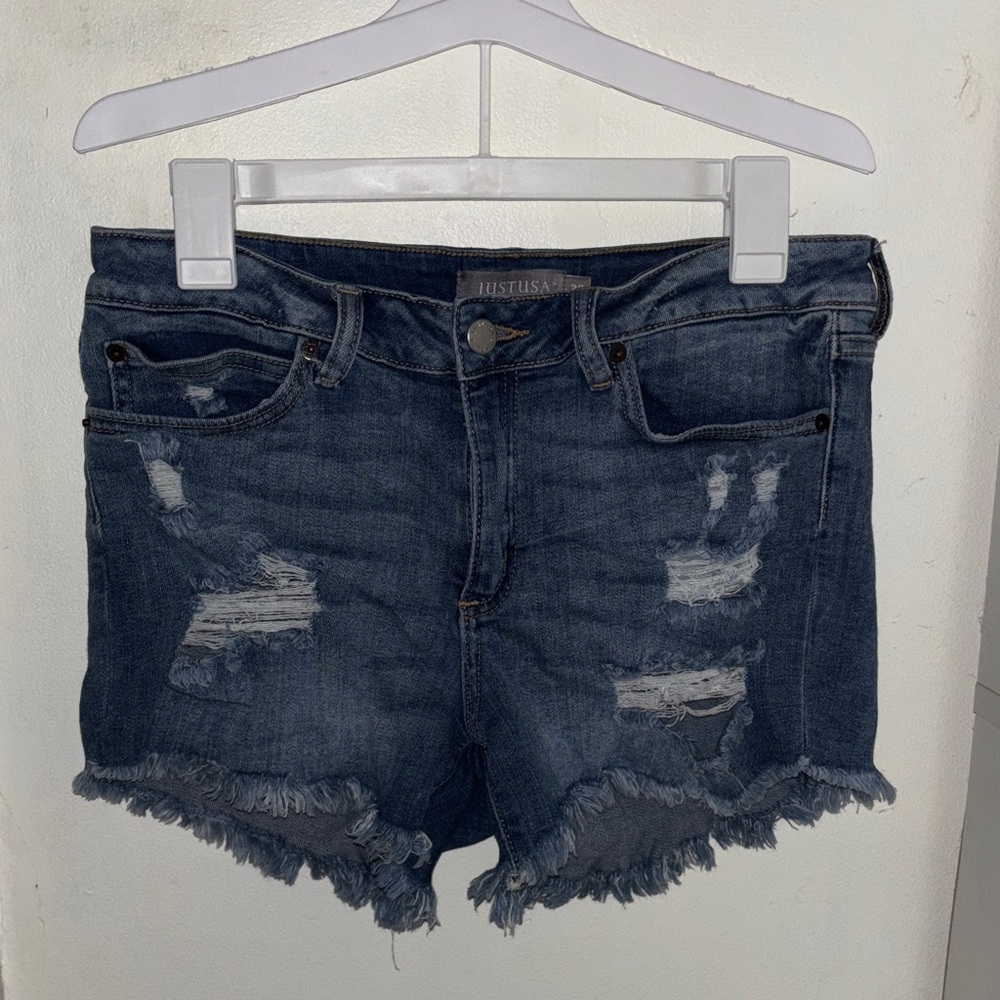 Just USA Dark Blue Distressed Jean Shorts